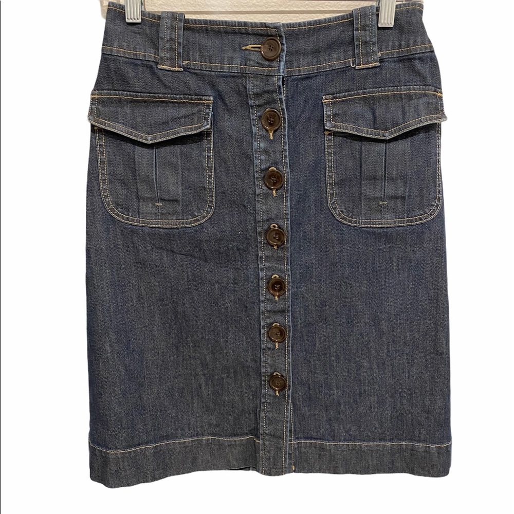 Allegory Button Denim Jean Pocket A-line Skirt